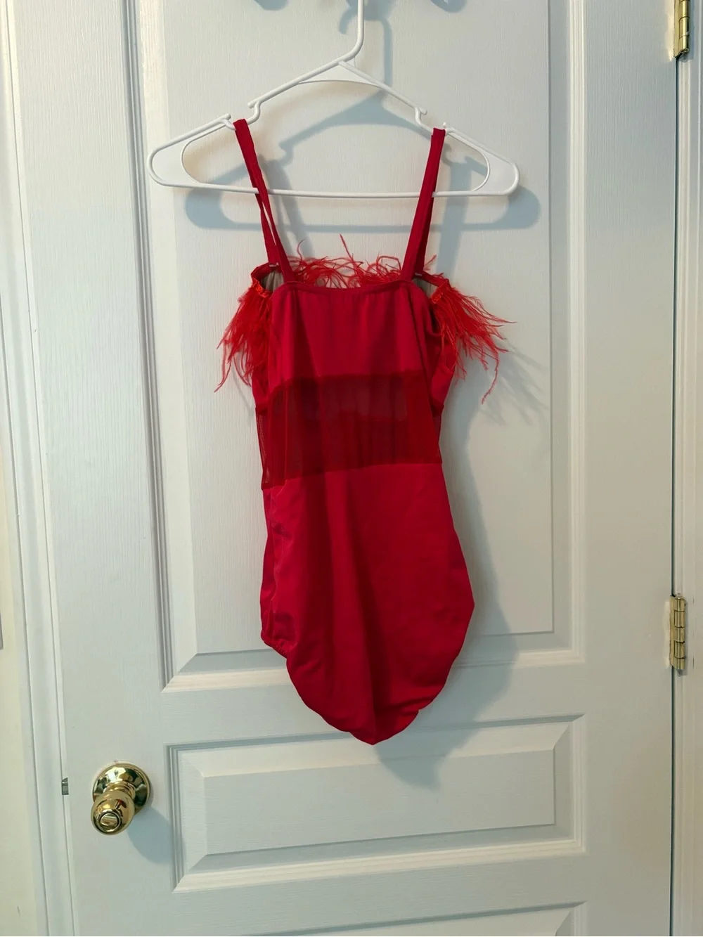 Red Feather Trim Girls' Dance Costume Leotard